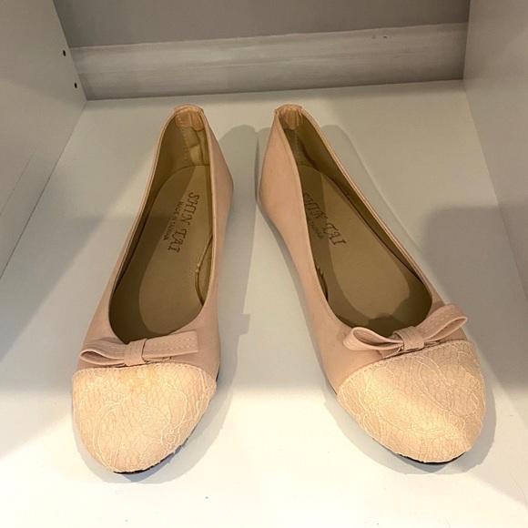 Pink Ballet Flats Lace Bow Shoes sz 6 - Picture 5 of 6